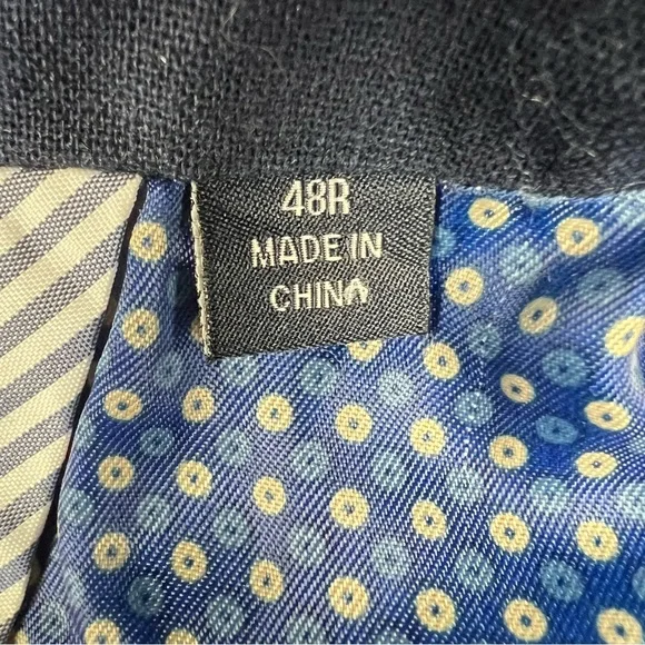 Mens Tailor Byrd Blazer Jacket 48R Navy Blue Linen Cotton 2 Button Sport Coat